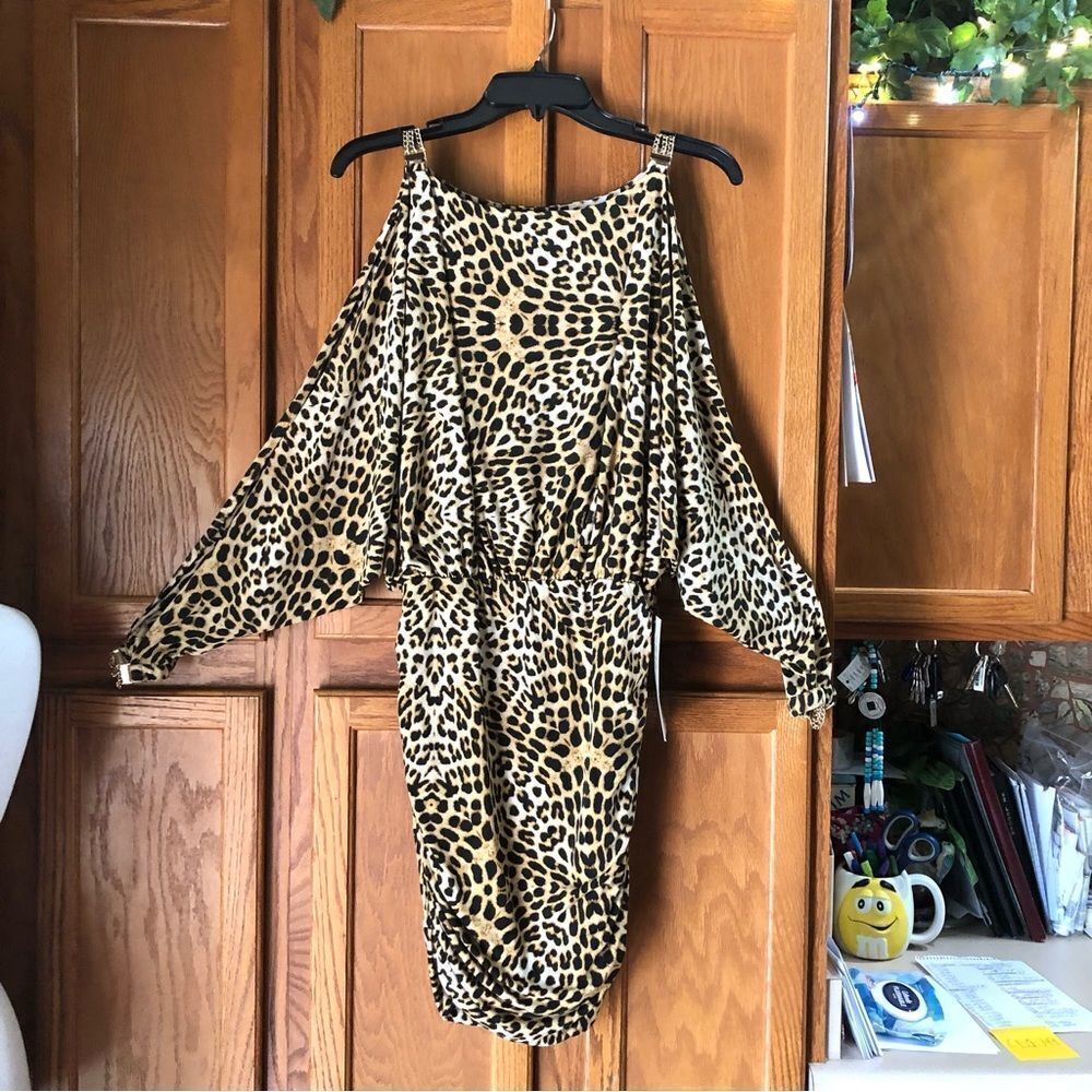 Boston Proper Leopard Print Mini Dress in Beige and Black